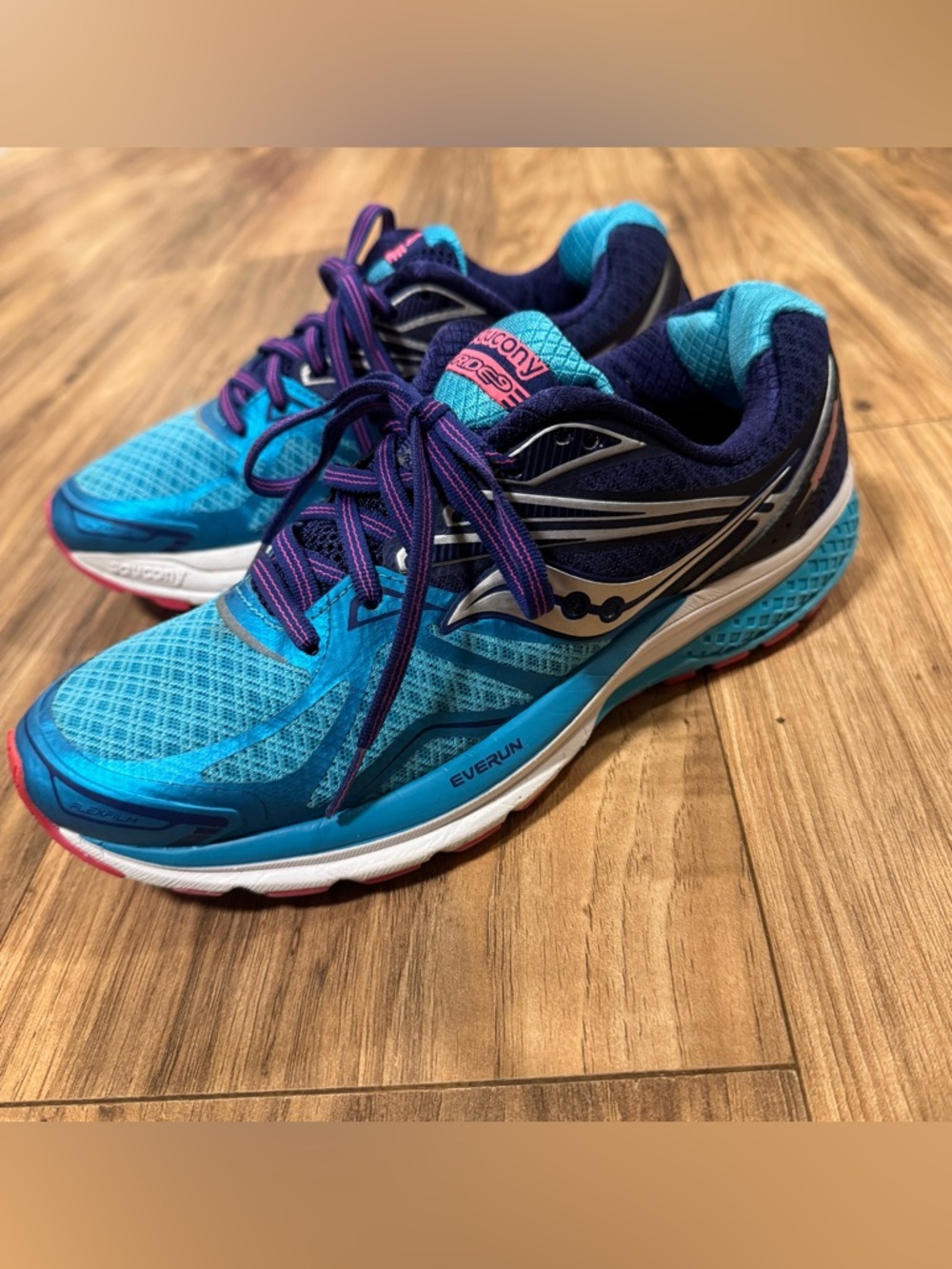 Saucony Ride 9 Everun Running Shoes Womens Size 7.5 Blue Sneakers S10319-2